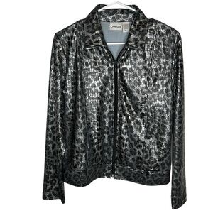 Chico's Metallic Animal Print Full Zip‎ Jacket Size Medium ( 1 ) Mob Wife